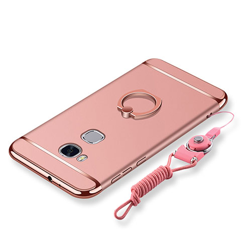 Custodia Lusso Metallo Laterale e Plastica Cover con Anello Supporto e Cordoncino per Huawei GR5 Oro Rosa