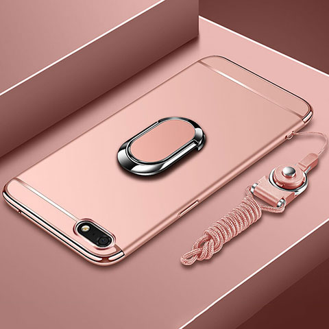 Custodia Lusso Metallo Laterale e Plastica Cover con Anello Supporto e Cordoncino per Huawei Honor 7S Oro Rosa