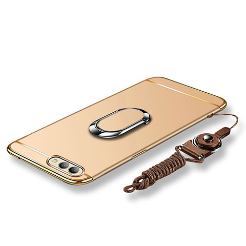 Custodia Lusso Metallo Laterale e Plastica Cover con Anello Supporto e Cordoncino per Huawei Honor View 10 Oro