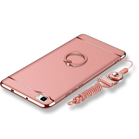Custodia Lusso Metallo Laterale e Plastica Cover con Anello Supporto e Cordoncino per Huawei P8 Lite Oro Rosa