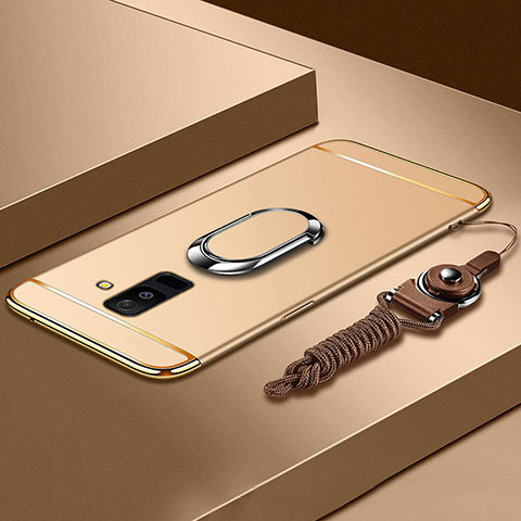 Custodia Lusso Metallo Laterale e Plastica Cover con Anello Supporto e Cordoncino per Samsung Galaxy A6 Plus (2018) Oro