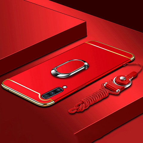 Custodia Lusso Metallo Laterale e Plastica Cover con Anello Supporto e Cordoncino per Samsung Galaxy A70 Rosso