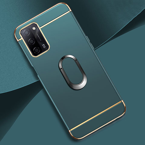 Custodia Lusso Metallo Laterale e Plastica Cover con Anello Supporto P02 per Oppo A53s 5G Verde