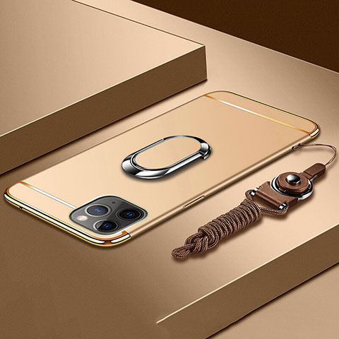 Custodia Lusso Metallo Laterale e Plastica Cover con Anello Supporto T01 per Apple iPhone 11 Pro Oro
