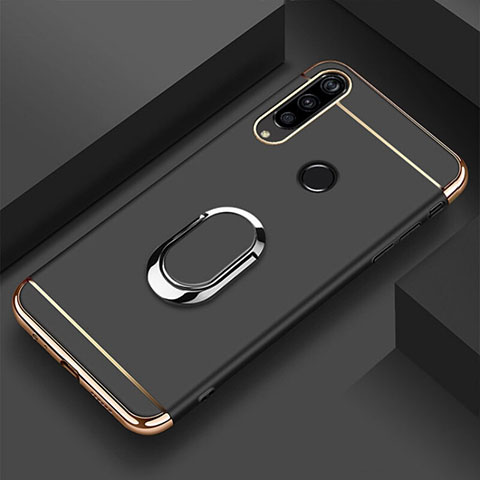 Custodia Lusso Metallo Laterale e Plastica Cover con Anello Supporto T01 per Huawei Honor 20 Lite Nero