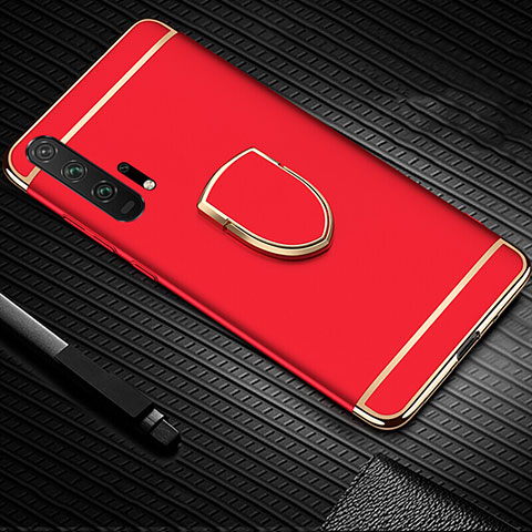 Custodia Lusso Metallo Laterale e Plastica Cover con Anello Supporto T01 per Huawei Honor 20 Pro Rosso