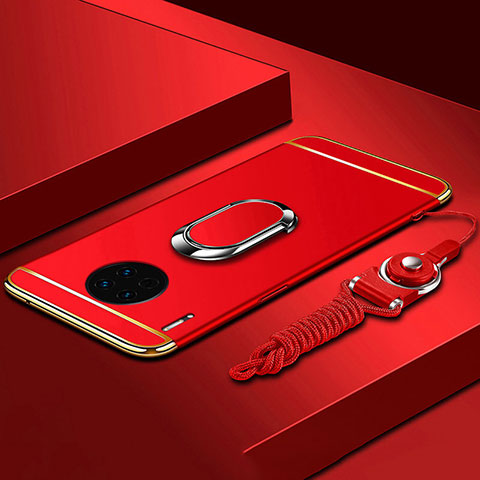 Custodia Lusso Metallo Laterale e Plastica Cover con Anello Supporto T01 per Huawei Mate 30 Rosso