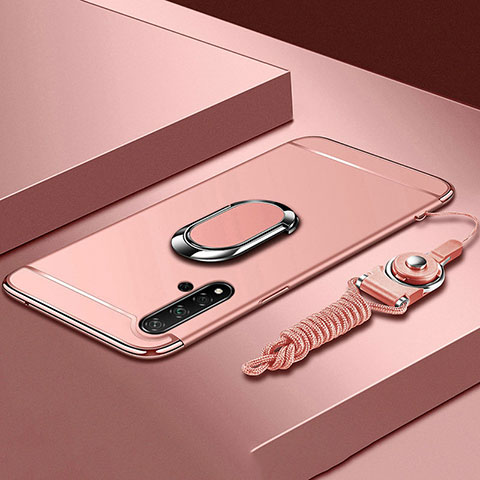 Custodia Lusso Metallo Laterale e Plastica Cover con Anello Supporto T01 per Huawei Nova 5 Oro Rosa
