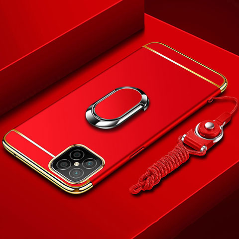Custodia Lusso Metallo Laterale e Plastica Cover con Anello Supporto T01 per Huawei Nova 8 SE 5G Rosso