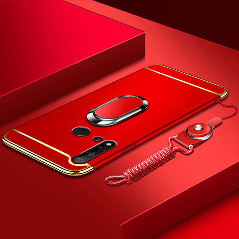 Custodia Lusso Metallo Laterale e Plastica Cover con Anello Supporto T01 per Huawei P20 Lite (2019) Rosso