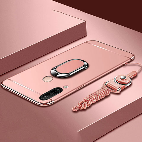 Custodia Lusso Metallo Laterale e Plastica Cover con Anello Supporto T01 per Huawei P30 Lite Oro Rosa