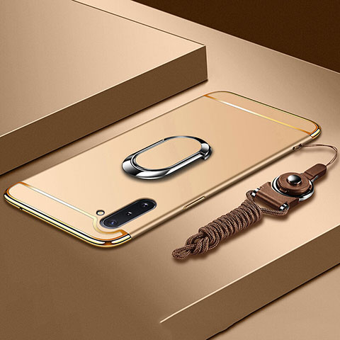 Custodia Lusso Metallo Laterale e Plastica Cover con Anello Supporto T01 per Samsung Galaxy Note 10 5G Oro