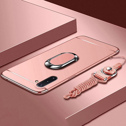 Custodia Lusso Metallo Laterale e Plastica Cover con Anello Supporto T01 per Samsung Galaxy Note 10 5G Oro Rosa
