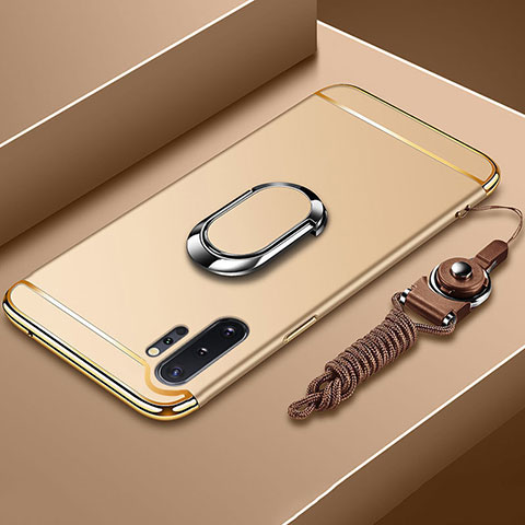 Custodia Lusso Metallo Laterale e Plastica Cover con Anello Supporto T01 per Samsung Galaxy Note 10 Plus 5G Oro