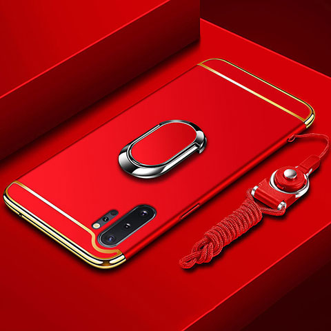 Custodia Lusso Metallo Laterale e Plastica Cover con Anello Supporto T01 per Samsung Galaxy Note 10 Plus Rosso