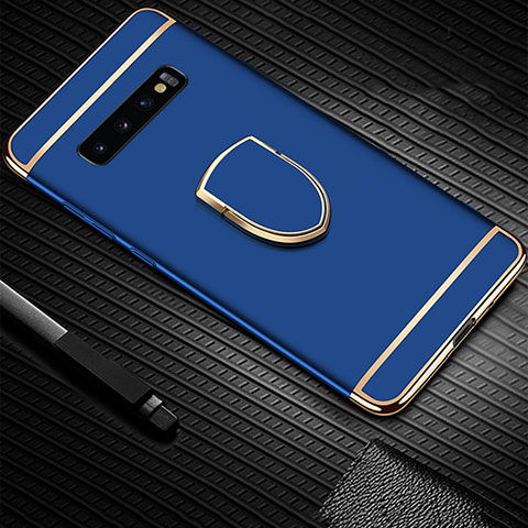 Custodia Lusso Metallo Laterale e Plastica Cover con Anello Supporto T01 per Samsung Galaxy S10 Blu