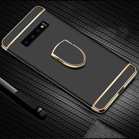 Custodia Lusso Metallo Laterale e Plastica Cover con Anello Supporto T01 per Samsung Galaxy S10 Nero