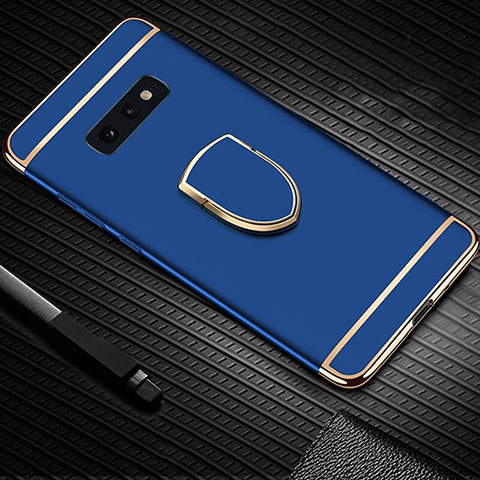 Custodia Lusso Metallo Laterale e Plastica Cover con Anello Supporto T01 per Samsung Galaxy S10e Blu