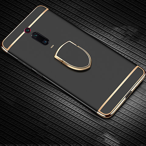 Custodia Lusso Metallo Laterale e Plastica Cover con Anello Supporto T01 per Xiaomi Redmi K20 Nero