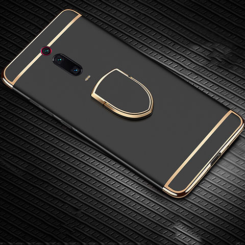 Custodia Lusso Metallo Laterale e Plastica Cover con Anello Supporto T01 per Xiaomi Redmi K20 Pro Nero