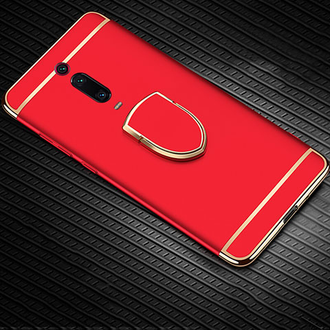 Custodia Lusso Metallo Laterale e Plastica Cover con Anello Supporto T01 per Xiaomi Redmi K20 Rosso