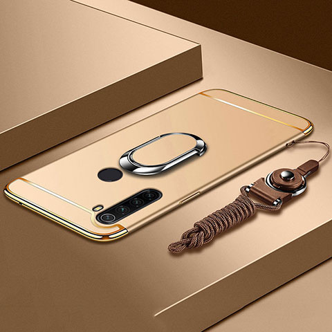 Custodia Lusso Metallo Laterale e Plastica Cover con Anello Supporto T01 per Xiaomi Redmi Note 8 Oro