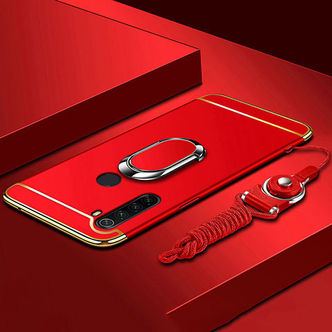 Custodia Lusso Metallo Laterale e Plastica Cover con Anello Supporto T01 per Xiaomi Redmi Note 8 Rosso