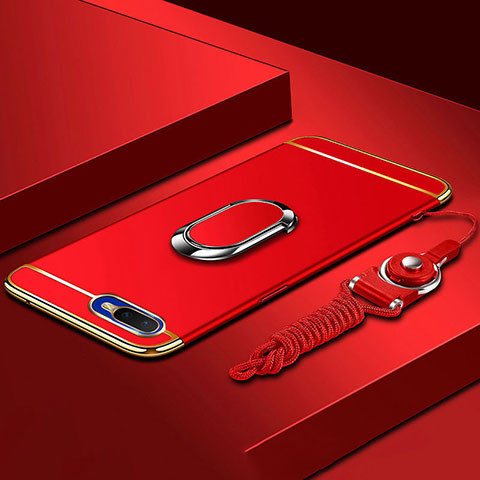 Custodia Lusso Metallo Laterale e Plastica Cover con Anello Supporto T02 per Oppo K1 Rosso