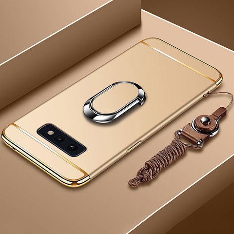 Custodia Lusso Metallo Laterale e Plastica Cover con Anello Supporto T02 per Samsung Galaxy S10e Oro
