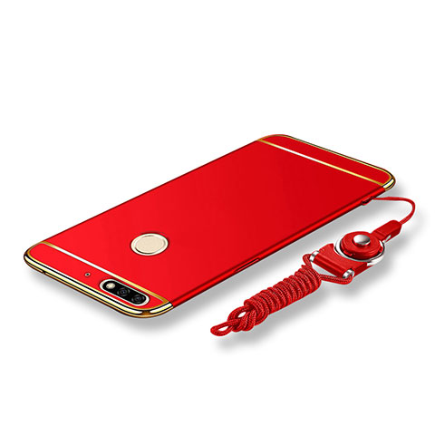 Custodia Lusso Metallo Laterale e Plastica Cover con Cordoncino per Huawei Enjoy 8 Rosso