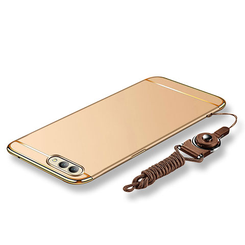 Custodia Lusso Metallo Laterale e Plastica Cover con Cordoncino per Huawei Honor View 10 Oro