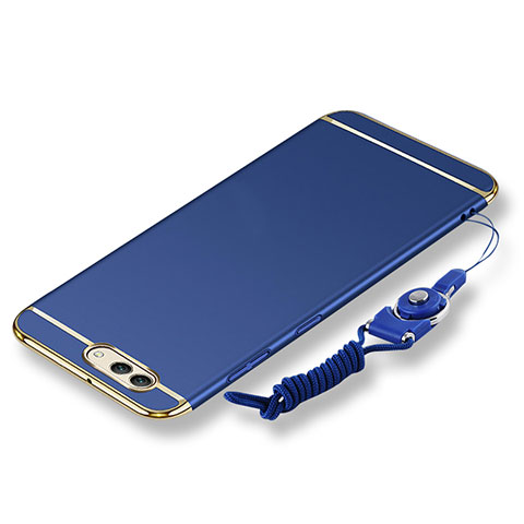 Custodia Lusso Metallo Laterale e Plastica Cover con Cordoncino per Huawei Nova 2S Blu