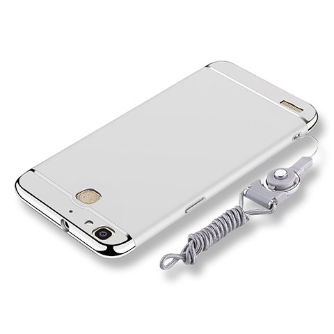 Custodia Lusso Metallo Laterale e Plastica Cover con Cordoncino per Huawei P8 Lite Smart Argento