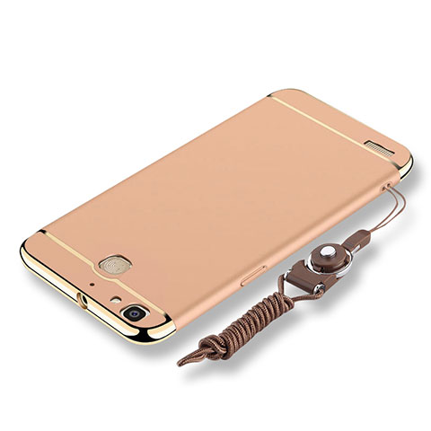 Custodia Lusso Metallo Laterale e Plastica Cover con Cordoncino per Huawei P8 Lite Smart Oro