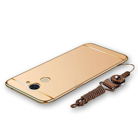 Custodia Lusso Metallo Laterale e Plastica Cover con Cordoncino per Huawei Y7 Prime Oro