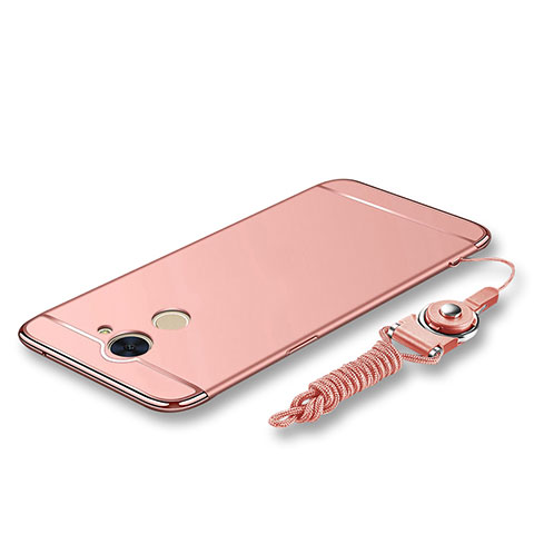 Custodia Lusso Metallo Laterale e Plastica Cover con Cordoncino per Huawei Y7 Prime Oro Rosa