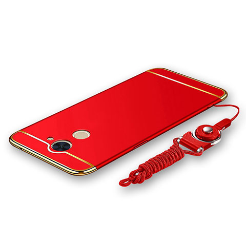 Custodia Lusso Metallo Laterale e Plastica Cover con Cordoncino per Huawei Y7 Prime Rosso