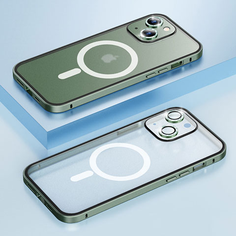 Custodia Lusso Metallo Laterale e Plastica Cover con Mag-Safe Magnetic Bling-Bling LF1 per Apple iPhone 13 Verde