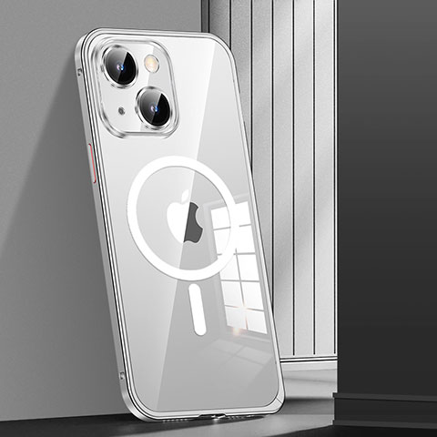 Custodia Lusso Metallo Laterale e Plastica Cover con Mag-Safe Magnetic JL1 per Apple iPhone 14 Plus Argento
