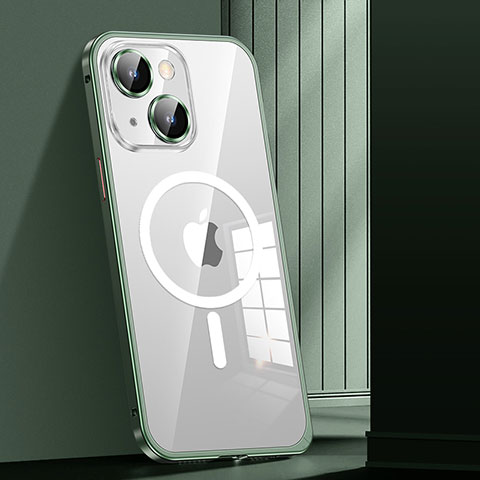 Custodia Lusso Metallo Laterale e Plastica Cover con Mag-Safe Magnetic JL1 per Apple iPhone 14 Plus Verde