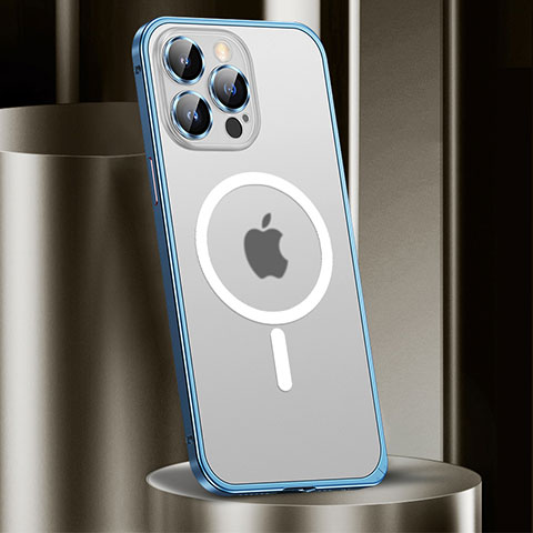 Custodia Lusso Metallo Laterale e Plastica Cover con Mag-Safe Magnetic JL2 per Apple iPhone 13 Pro Blu