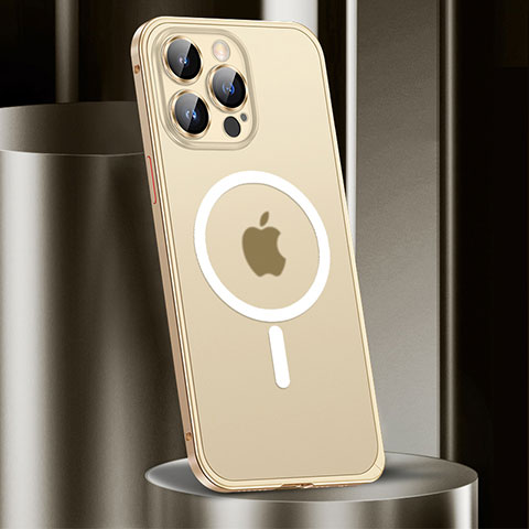 Custodia Lusso Metallo Laterale e Plastica Cover con Mag-Safe Magnetic JL2 per Apple iPhone 13 Pro Oro