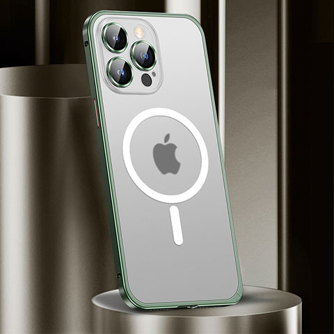Custodia Lusso Metallo Laterale e Plastica Cover con Mag-Safe Magnetic JL2 per Apple iPhone 13 Pro Verde