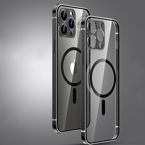 Custodia Lusso Metallo Laterale e Plastica Cover con Mag-Safe Magnetic JL3 per Apple iPhone 13 Pro Max Nero