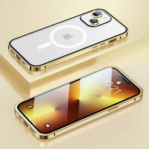 Custodia Lusso Metallo Laterale e Plastica Cover con Mag-Safe Magnetic LF1 per Apple iPhone 13 Oro