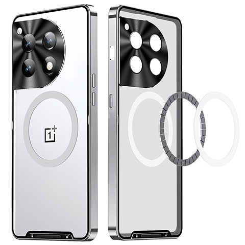 Custodia Lusso Metallo Laterale e Plastica Cover con Mag-Safe Magnetic LK1 per OnePlus 12 5G Argento