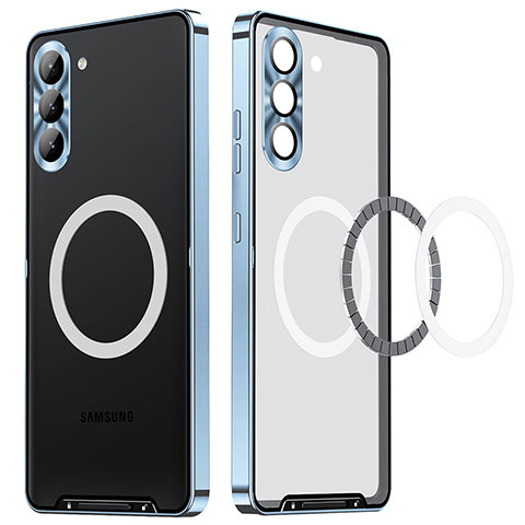 Custodia Lusso Metallo Laterale e Plastica Cover con Mag-Safe Magnetic LK1 per Samsung Galaxy S22 5G Blu