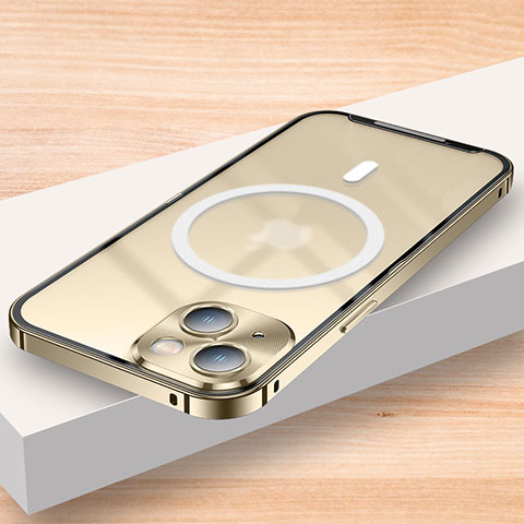 Custodia Lusso Metallo Laterale e Plastica Cover con Mag-Safe Magnetic LK2 per Apple iPhone 13 Oro