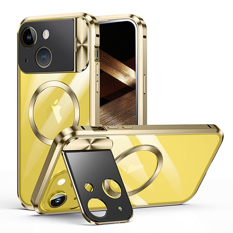 Custodia Lusso Metallo Laterale e Plastica Cover con Mag-Safe Magnetic LK4 per Apple iPhone 13 Oro