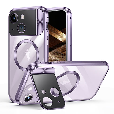 Custodia Lusso Metallo Laterale e Plastica Cover con Mag-Safe Magnetic LK4 per Apple iPhone 14 Plus Viola